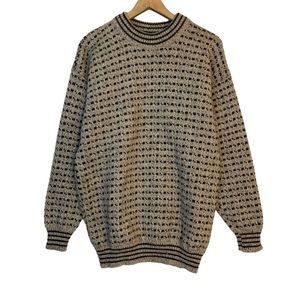 Vintage Black and Cream Patterned Men's Sweater